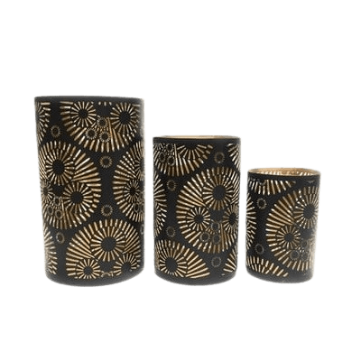 IRON CANDLE VOTIVE SET OF 3 (BLACK & GOLD) 